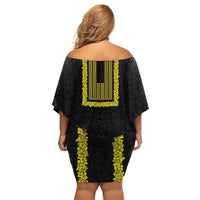 Philippines Polynesian Jasmine Pattern Family Matching Off Shoulder Short Dress and Hawaiian Shirt With Barong Tagalog Black Style LT03 - Polynesian Pride