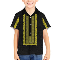 Philippines Polynesian Jasmine Pattern Family Matching Off Shoulder Short Dress and Hawaiian Shirt With Barong Tagalog Black Style LT03 Son's Shirt Black - Polynesian Pride
