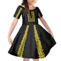 Philippines Polynesian Jasmine Pattern Family Matching Short Sleeve Bodycon Dress and Hawaiian Shirt With Barong Tagalog Black Style LT03 Daughter's Dress Black - Polynesian Pride