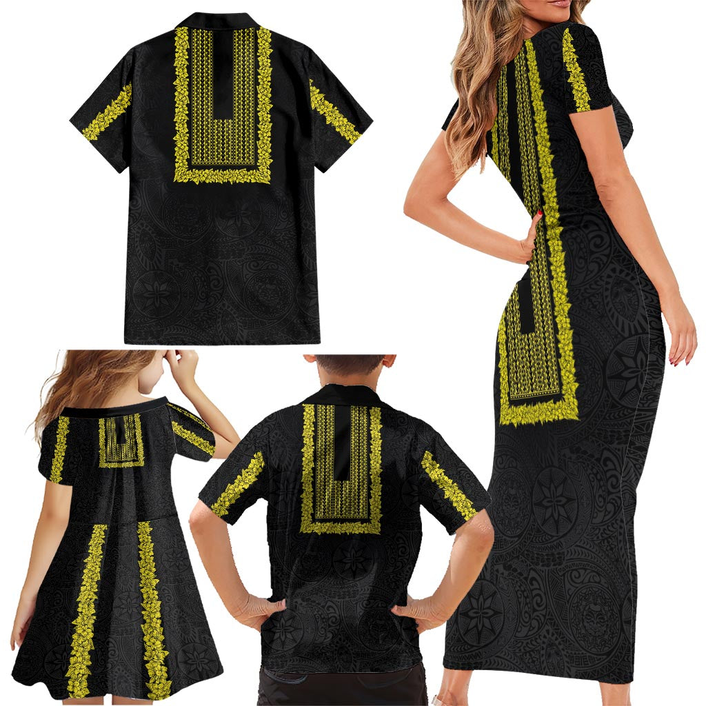 Philippines Polynesian Jasmine Pattern Family Matching Short Sleeve Bodycon Dress and Hawaiian Shirt With Barong Tagalog Black Style LT03 - Polynesian Pride