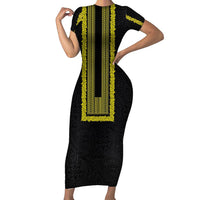 Philippines Polynesian Jasmine Pattern Family Matching Short Sleeve Bodycon Dress and Hawaiian Shirt With Barong Tagalog Black Style LT03 Mom's Dress Black - Polynesian Pride