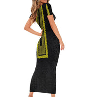 Philippines Polynesian Jasmine Pattern Family Matching Short Sleeve Bodycon Dress and Hawaiian Shirt With Barong Tagalog Black Style LT03 - Polynesian Pride