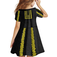 Philippines Polynesian Jasmine Pattern Kid Short Sleeve Dress With Barong Tagalog Black Style