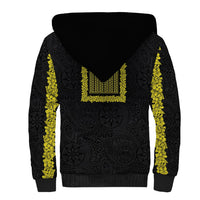 Philippines Polynesian Jasmine Pattern Sherpa Hoodie With Barong Tagalog Black Style