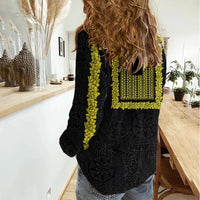Philippines Polynesian Jasmine Pattern Women Casual Shirt With Barong Tagalog Black Style LT03 - Polynesian Pride