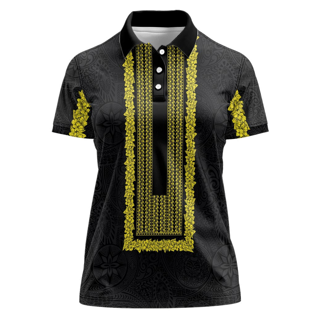 Philippines Polynesian Jasmine Pattern Women Polo Shirt With Barong Tagalog Black Style LT03 Female Black - Polynesian Pride