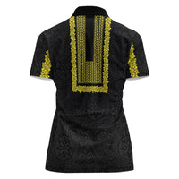 Philippines Polynesian Jasmine Pattern Women Polo Shirt With Barong Tagalog Black Style LT03 - Polynesian Pride