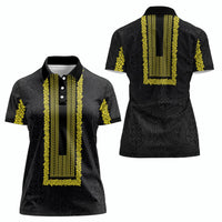 Philippines Polynesian Jasmine Pattern Women Polo Shirt With Barong Tagalog Black Style LT03 - Polynesian Pride