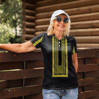 Philippines Polynesian Jasmine Pattern Women Polo Shirt With Barong Tagalog Black Style LT03 - Polynesian Pride