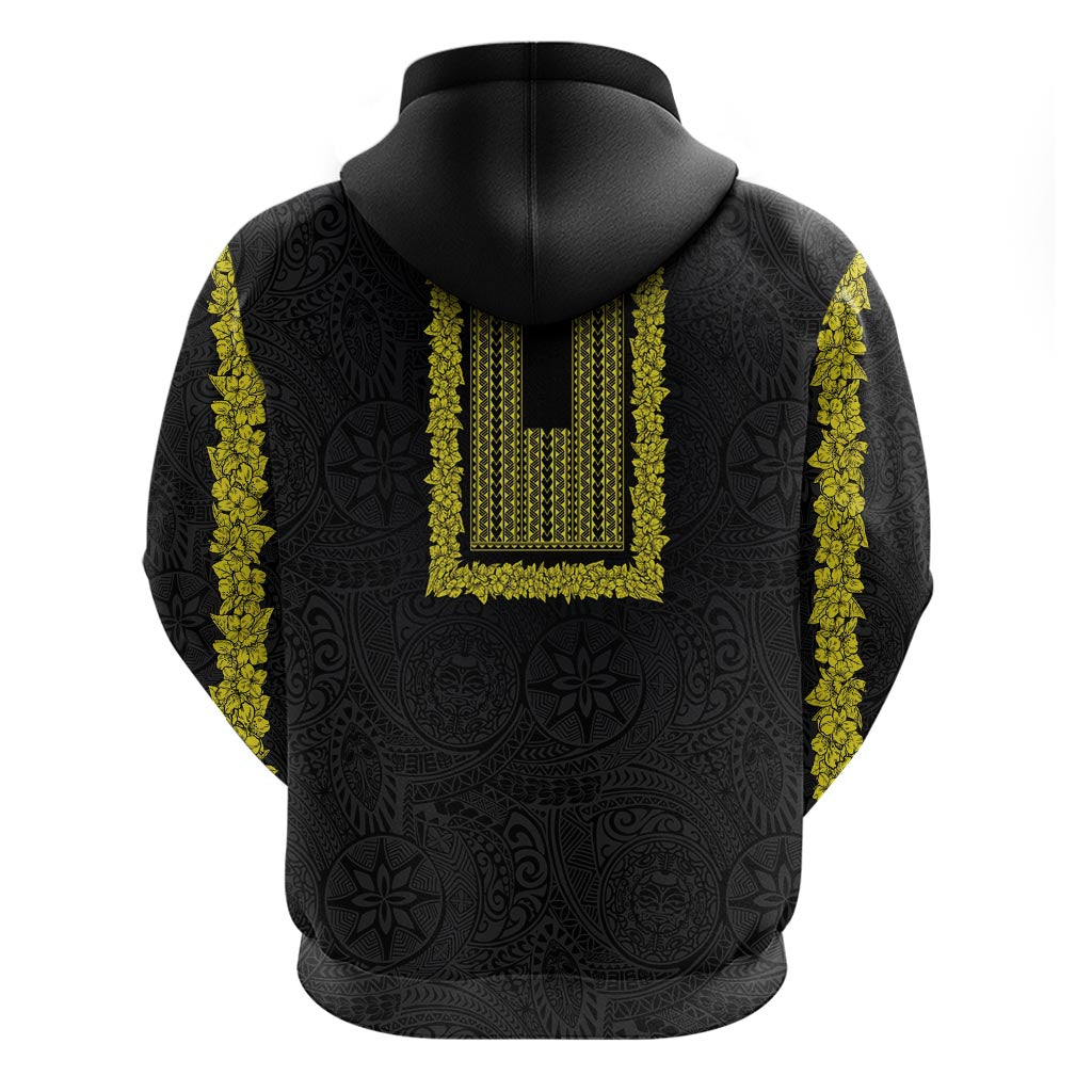Philippines Polynesian Jasmine Pattern Zip Hoodie With Barong Tagalog Black Style