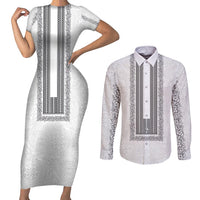 Philippines Polynesian Jasmine Pattern Couples Matching Short Sleeve Bodycon Dress and Long Sleeve Button Shirt With Barong Tagalog White Style LT03 White - Polynesian Pride