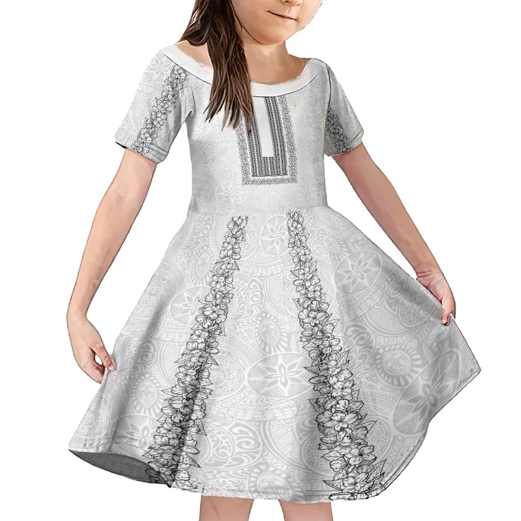 Philippines Polynesian Jasmine Pattern Family Matching Long Sleeve Bodycon Dress and Hawaiian Shirt With Barong Tagalog White Style LT03 Daughter's Dress White - Polynesian Pride