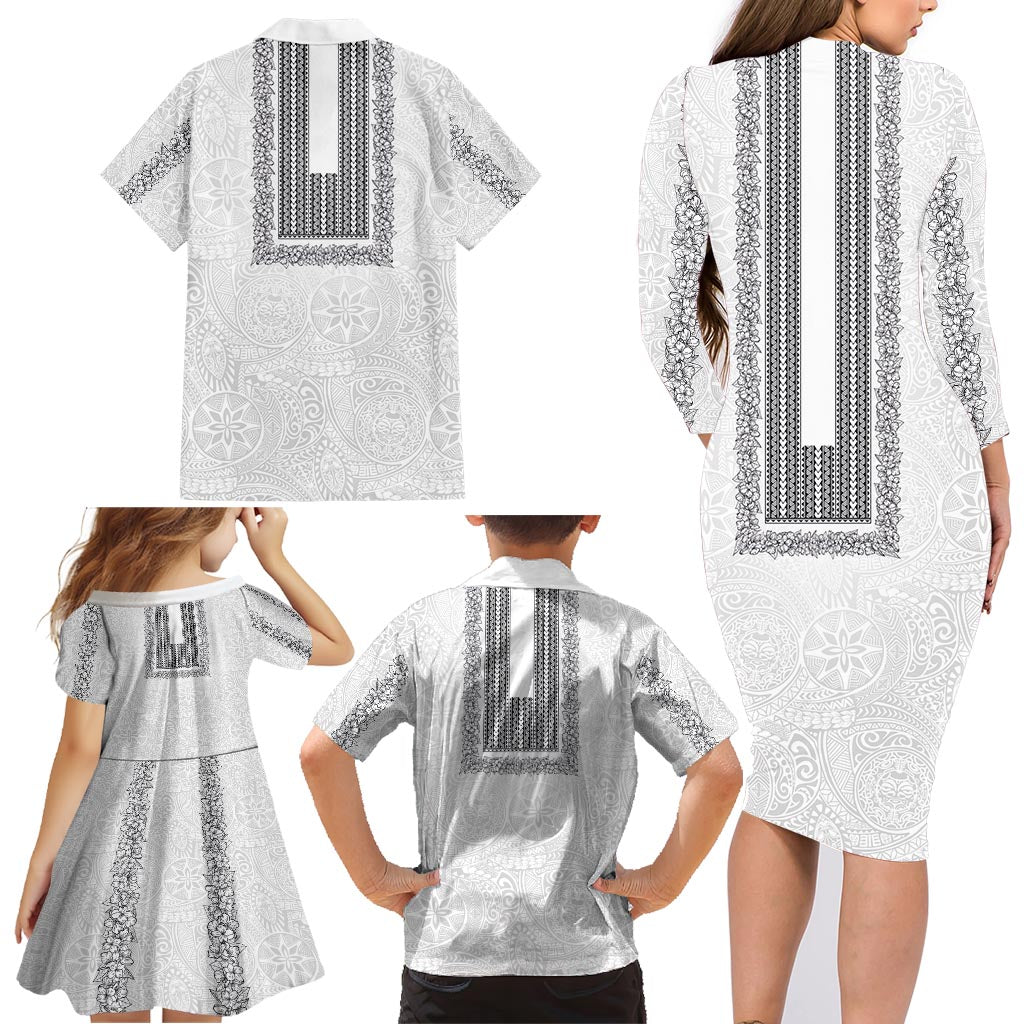 Philippines Polynesian Jasmine Pattern Family Matching Long Sleeve Bodycon Dress and Hawaiian Shirt With Barong Tagalog White Style LT03 - Polynesian Pride
