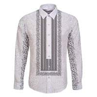 Philippines Polynesian Jasmine Pattern Family Matching Long Sleeve Bodycon Dress and Hawaiian Shirt With Barong Tagalog White Style LT03 Dad's Shirt - Long Sleeve White - Polynesian Pride