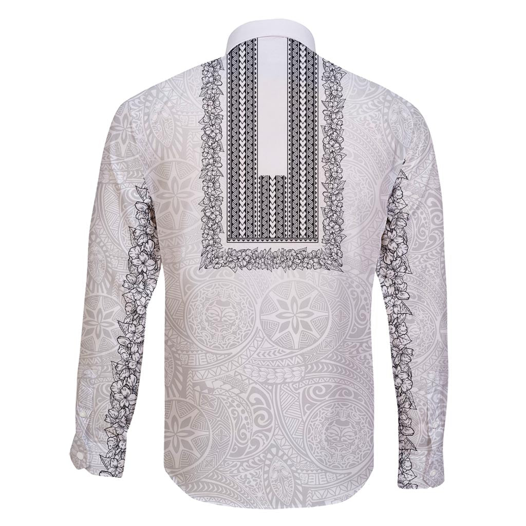 Philippines Polynesian Jasmine Pattern Family Matching Long Sleeve Bodycon Dress and Hawaiian Shirt With Barong Tagalog White Style LT03 - Polynesian Pride