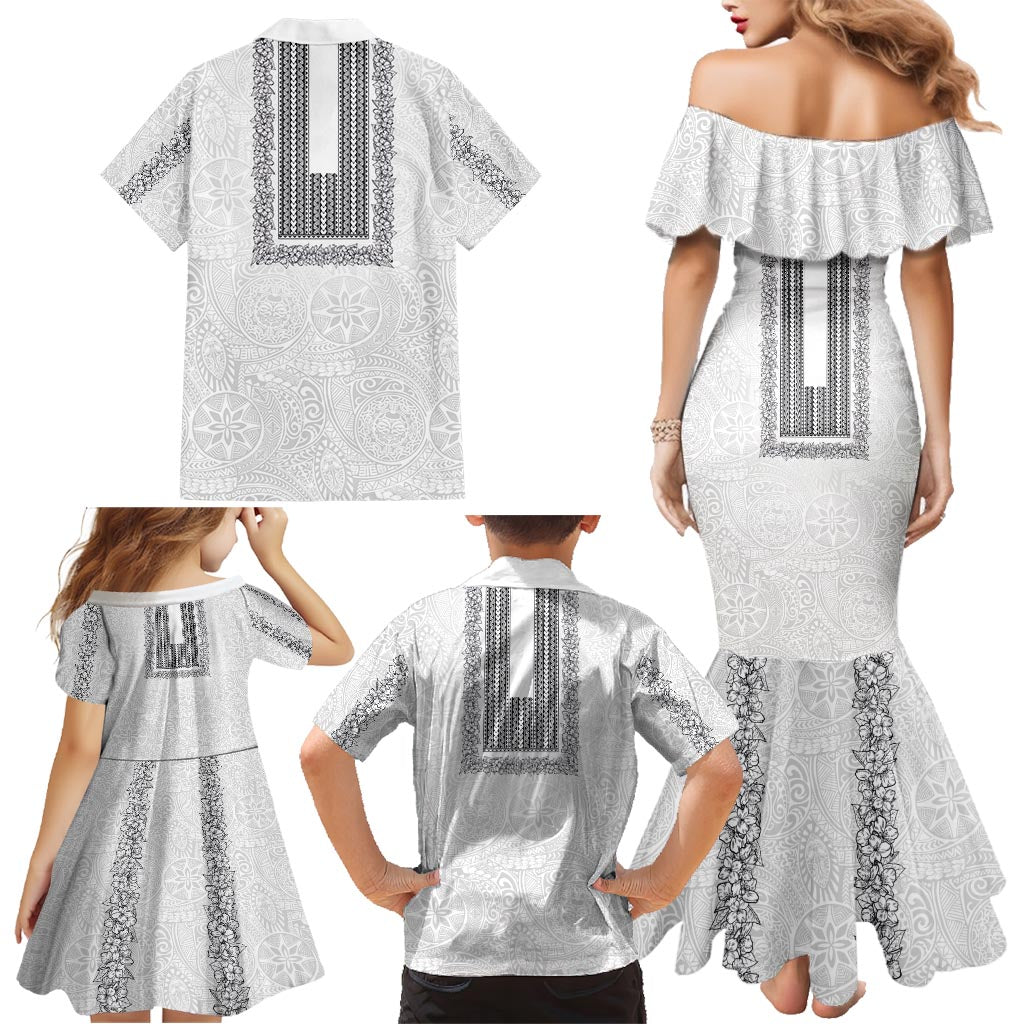 Philippines Polynesian Jasmine Pattern Family Matching Mermaid Dress and Hawaiian Shirt With Barong Tagalog White Style LT03 - Polynesian Pride