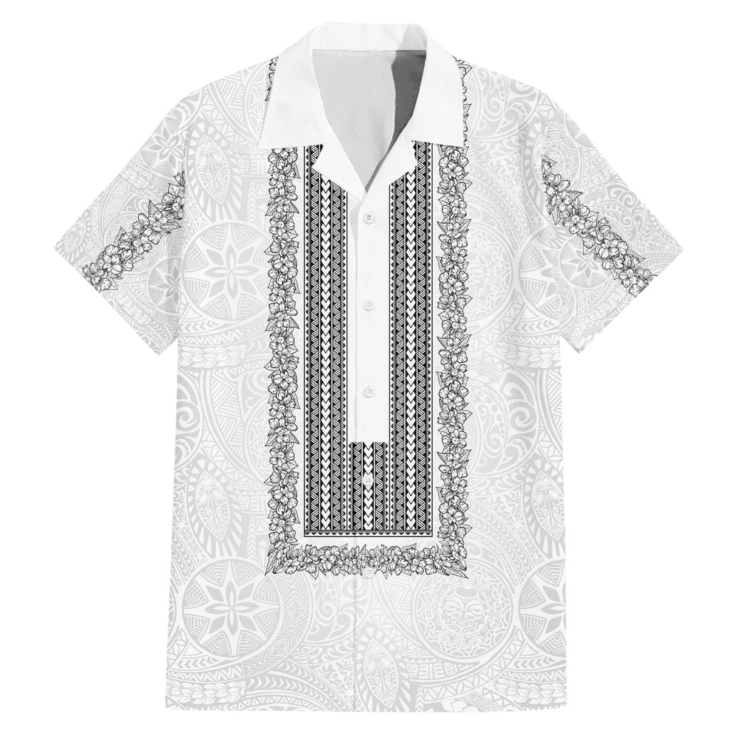 Philippines Polynesian Jasmine Pattern Family Matching Mermaid Dress and Hawaiian Shirt With Barong Tagalog White Style LT03 Dad's Shirt - Short Sleeve White - Polynesian Pride