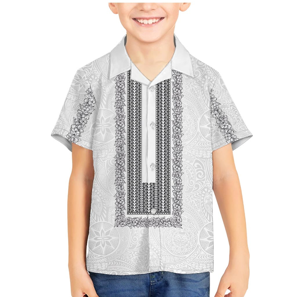 Philippines Polynesian Jasmine Pattern Family Matching Mermaid Dress and Hawaiian Shirt With Barong Tagalog White Style LT03 Son's Shirt White - Polynesian Pride