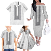 Philippines Polynesian Jasmine Pattern Family Matching Off The Shoulder Long Sleeve Dress and Hawaiian Shirt With Barong Tagalog White Style LT03 - Polynesian Pride