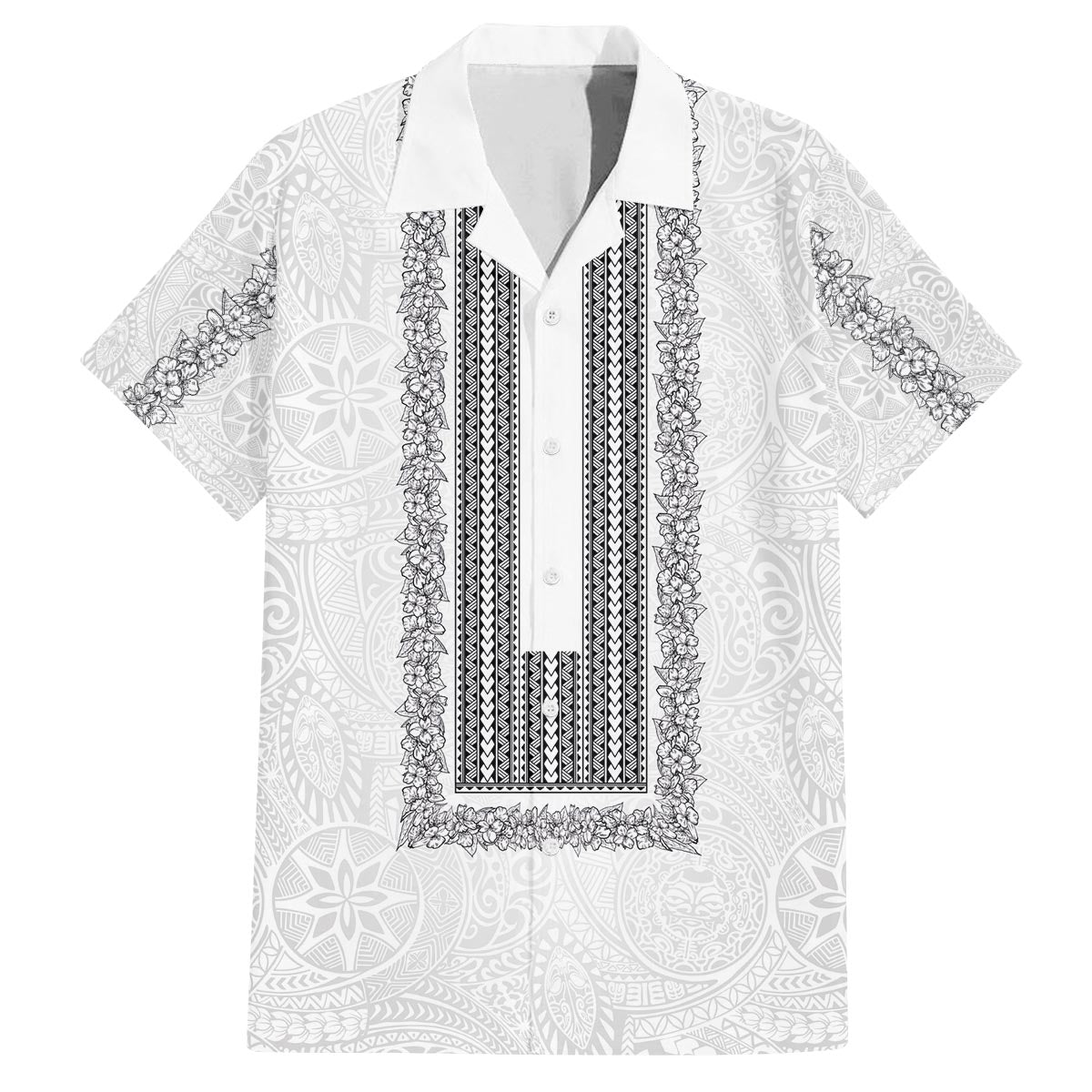 Philippines Polynesian Jasmine Pattern Family Matching Off The Shoulder Long Sleeve Dress and Hawaiian Shirt With Barong Tagalog White Style LT03 Dad's Shirt - Short Sleeve White - Polynesian Pride
