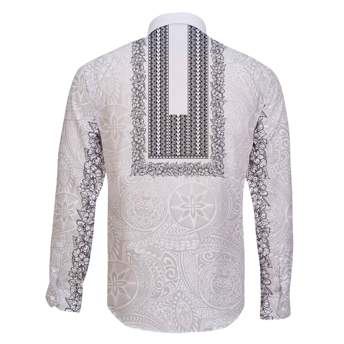 Philippines Polynesian Jasmine Pattern Family Matching Off The Shoulder Long Sleeve Dress and Hawaiian Shirt With Barong Tagalog White Style LT03 - Polynesian Pride