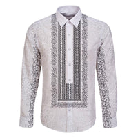 Philippines Polynesian Jasmine Pattern Family Matching Puletasi and Hawaiian Shirt With Barong Tagalog White Style