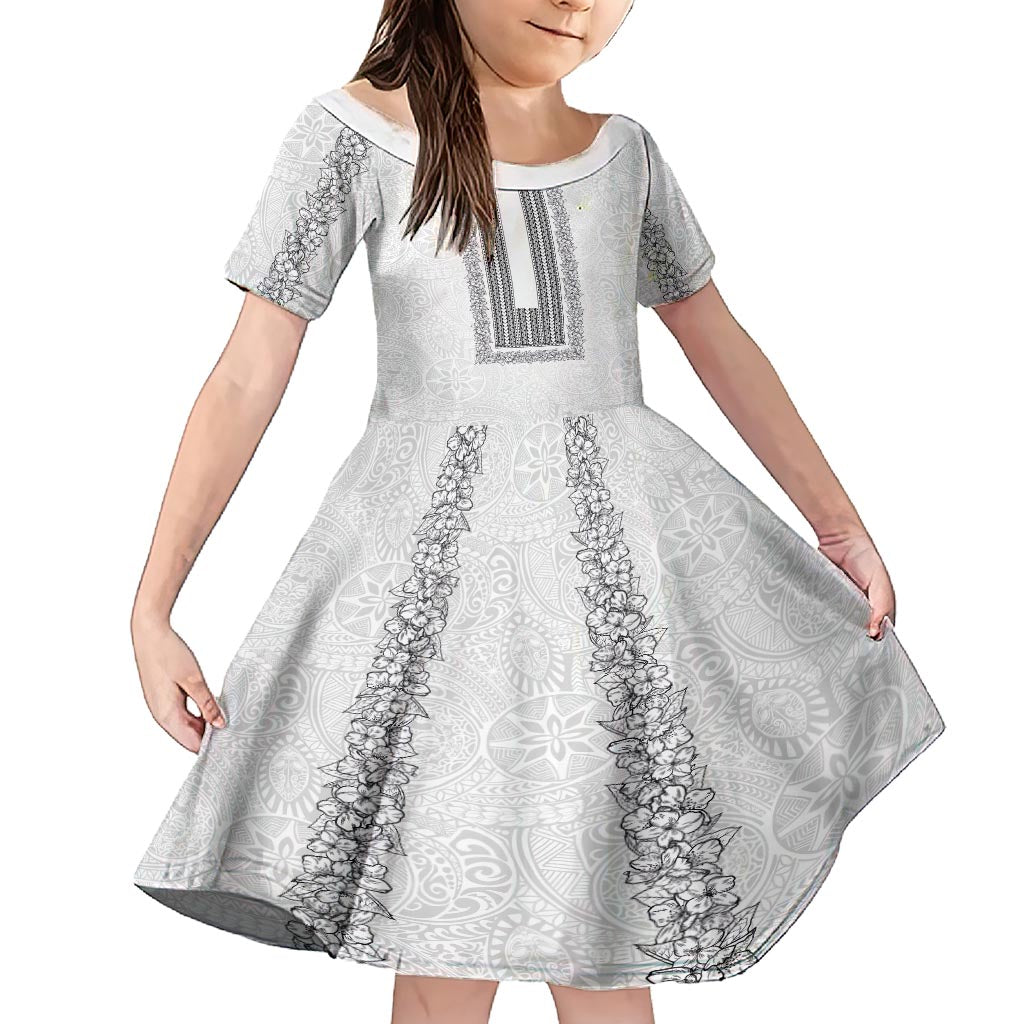 Philippines Polynesian Jasmine Pattern Family Matching Short Sleeve Bodycon Dress and Hawaiian Shirt With Barong Tagalog White Style LT03 Daughter's Dress White - Polynesian Pride
