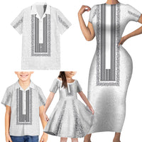Philippines Polynesian Jasmine Pattern Family Matching Short Sleeve Bodycon Dress and Hawaiian Shirt With Barong Tagalog White Style LT03 - Polynesian Pride