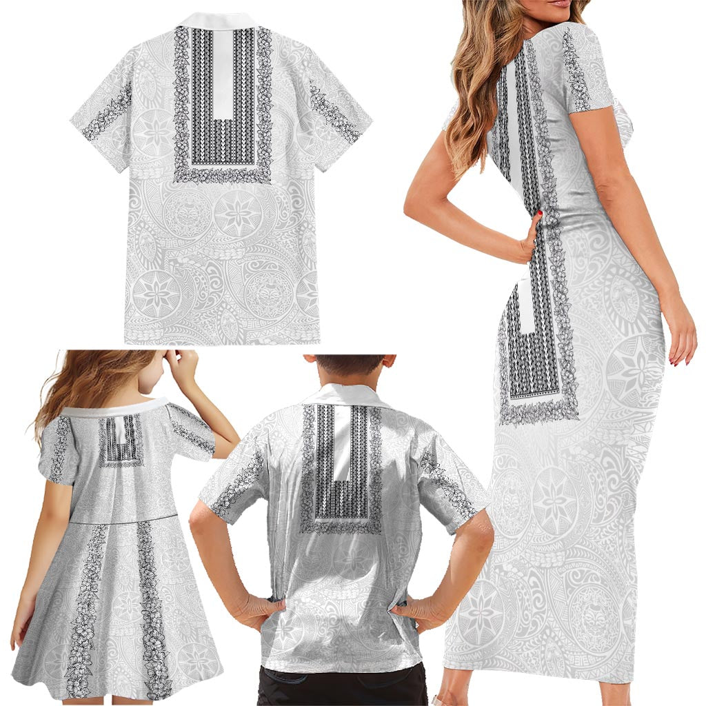 Philippines Polynesian Jasmine Pattern Family Matching Short Sleeve Bodycon Dress and Hawaiian Shirt With Barong Tagalog White Style LT03 - Polynesian Pride