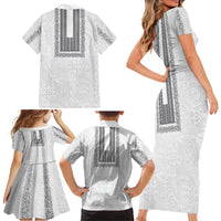 Philippines Polynesian Jasmine Pattern Family Matching Short Sleeve Bodycon Dress and Hawaiian Shirt With Barong Tagalog White Style LT03 - Polynesian Pride