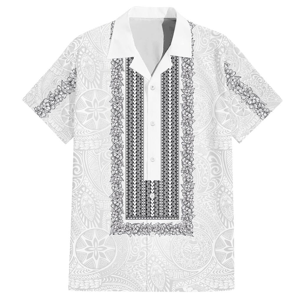 Philippines Polynesian Jasmine Pattern Family Matching Short Sleeve Bodycon Dress and Hawaiian Shirt With Barong Tagalog White Style LT03 Dad's Shirt - Short Sleeve White - Polynesian Pride