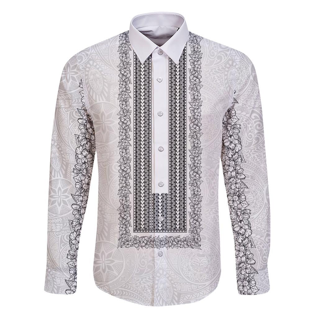 Philippines Polynesian Jasmine Pattern Family Matching Short Sleeve Bodycon Dress and Hawaiian Shirt With Barong Tagalog White Style LT03 Dad's Shirt - Long Sleeve White - Polynesian Pride