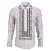Philippines Polynesian Jasmine Pattern Family Matching Short Sleeve Bodycon Dress and Hawaiian Shirt With Barong Tagalog White Style LT03 Dad's Shirt - Long Sleeve White - Polynesian Pride