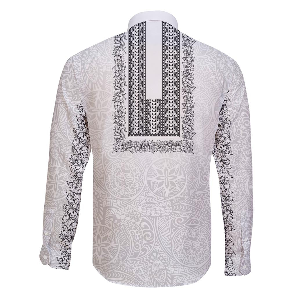 Philippines Polynesian Jasmine Pattern Family Matching Short Sleeve Bodycon Dress and Hawaiian Shirt With Barong Tagalog White Style LT03 - Polynesian Pride