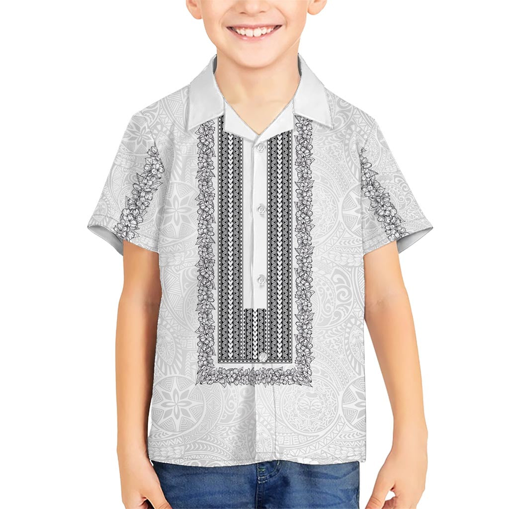 Philippines Polynesian Jasmine Pattern Family Matching Short Sleeve Bodycon Dress and Hawaiian Shirt With Barong Tagalog White Style LT03 Son's Shirt White - Polynesian Pride