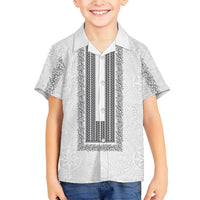 Philippines Polynesian Jasmine Pattern Family Matching Summer Maxi Dress and Hawaiian Shirt With Barong Tagalog White Style