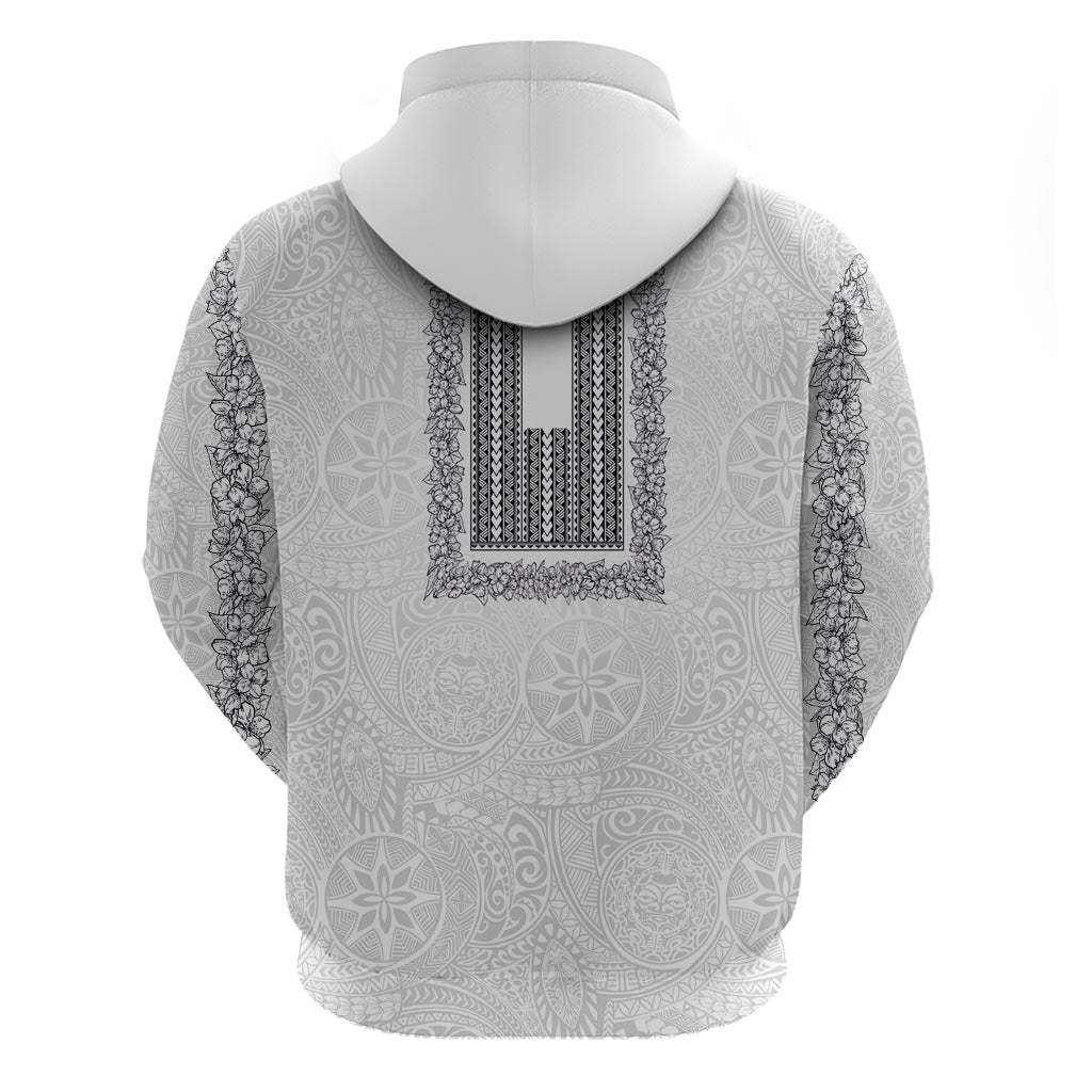 Philippines Polynesian Jasmine Pattern Zip Hoodie With Barong Tagalog White Style LT03 - Polynesian Pride