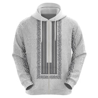 Philippines Polynesian Jasmine Pattern Zip Hoodie With Barong Tagalog White Style LT03 - Polynesian Pride