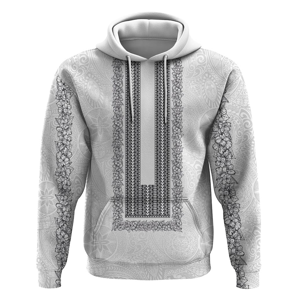 Philippines Polynesian Jasmine Pattern Zip Hoodie With Barong Tagalog White Style LT03 Pullover Hoodie White - Polynesian Pride