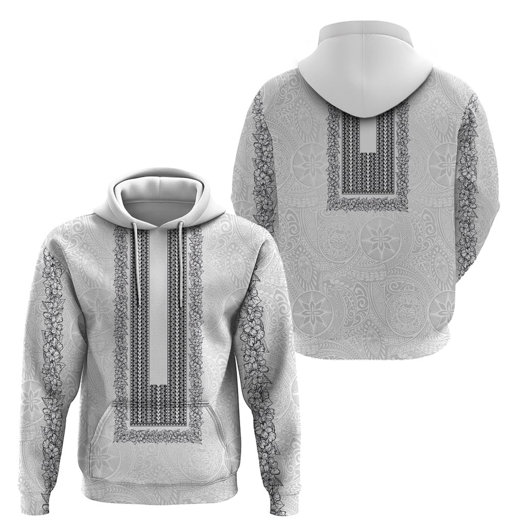 Philippines Polynesian Jasmine Pattern Zip Hoodie With Barong Tagalog White Style LT03 - Polynesian Pride