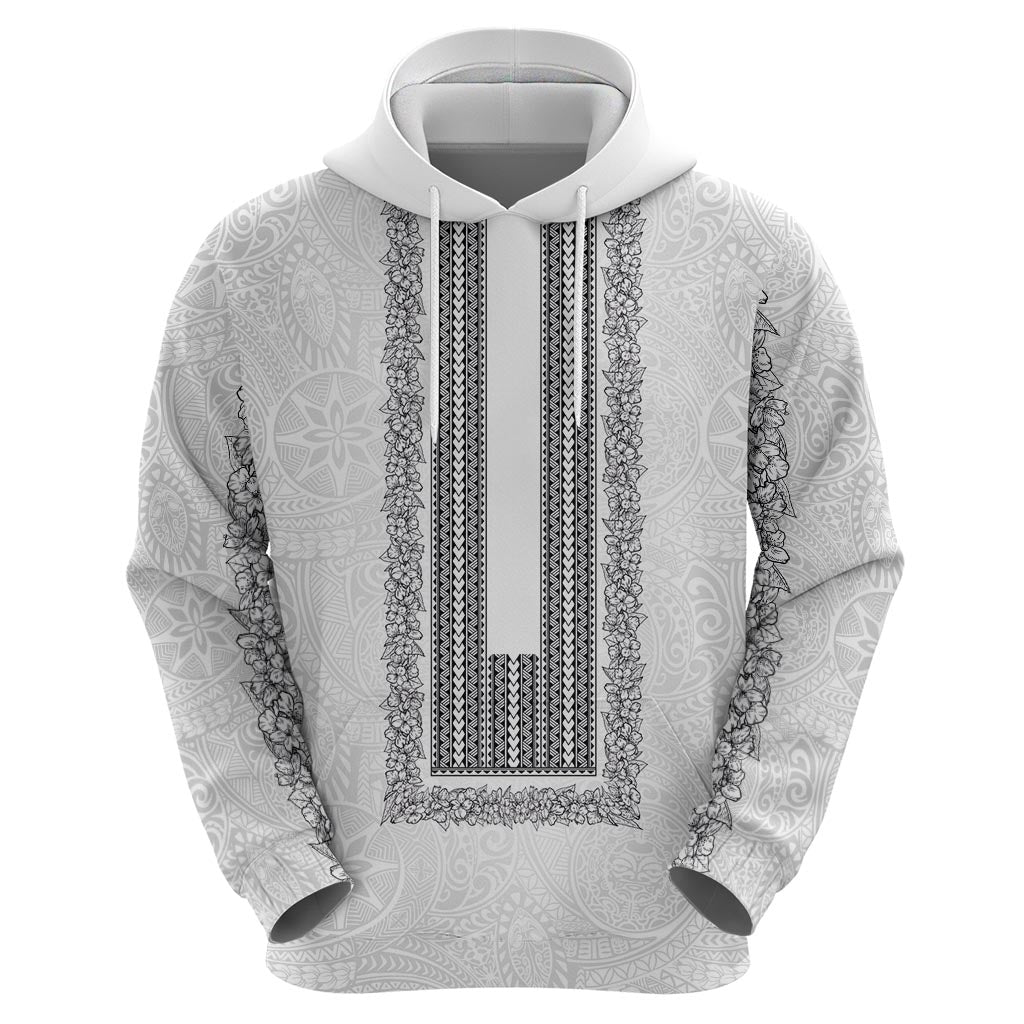Philippines Polynesian Jasmine Pattern Zip Hoodie With Barong Tagalog White Style LT03 - Polynesian Pride