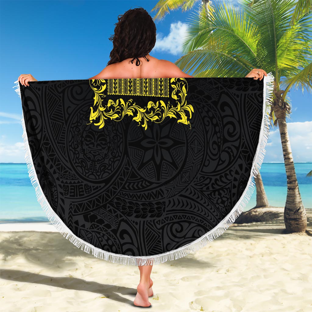 Philippines Polynesian Floral Pattern Beach Blanket With Barong Tagalog Black Style