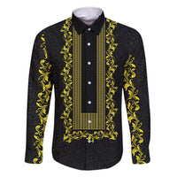 Philippines Polynesian Floral Pattern Family Matching Long Sleeve Bodycon Dress and Hawaiian Shirt With Barong Tagalog Black Style LT03 Dad's Shirt - Long Sleeve Black - Polynesian Pride