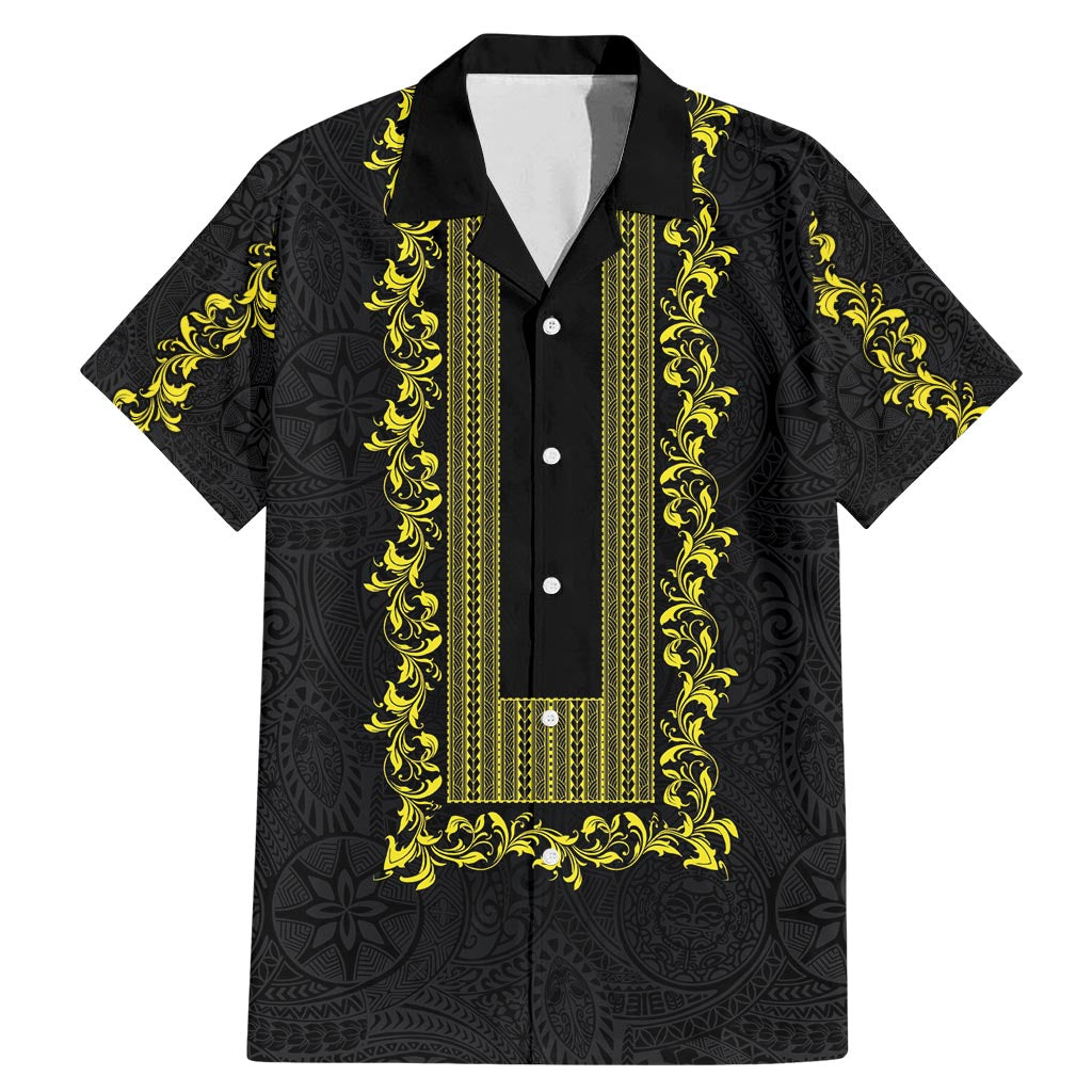 Philippines Polynesian Floral Pattern Family Matching Mermaid Dress and Hawaiian Shirt With Barong Tagalog Black Style LT03 Dad's Shirt - Short Sleeve Black - Polynesian Pride