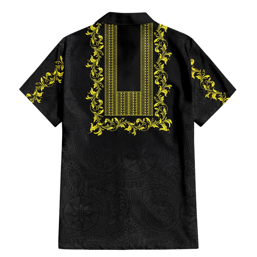 Philippines Polynesian Floral Pattern Family Matching Mermaid Dress and Hawaiian Shirt With Barong Tagalog Black Style LT03 - Polynesian Pride