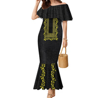 Philippines Polynesian Floral Pattern Family Matching Mermaid Dress and Hawaiian Shirt With Barong Tagalog Black Style LT03 Mom's Dress Black - Polynesian Pride