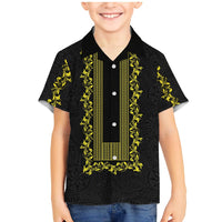 Philippines Polynesian Floral Pattern Family Matching Mermaid Dress and Hawaiian Shirt With Barong Tagalog Black Style LT03 Son's Shirt Black - Polynesian Pride
