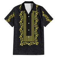 Philippines Polynesian Floral Pattern Family Matching Off The Shoulder Long Sleeve Dress and Hawaiian Shirt With Barong Tagalog Black Style LT03 Dad's Shirt - Short Sleeve Black - Polynesian Pride