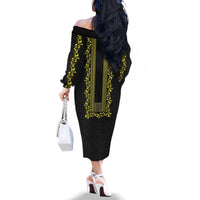 Philippines Polynesian Floral Pattern Family Matching Off The Shoulder Long Sleeve Dress and Hawaiian Shirt With Barong Tagalog Black Style LT03 - Polynesian Pride