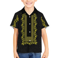 Philippines Polynesian Floral Pattern Family Matching Off The Shoulder Long Sleeve Dress and Hawaiian Shirt With Barong Tagalog Black Style LT03 Son's Shirt Black - Polynesian Pride